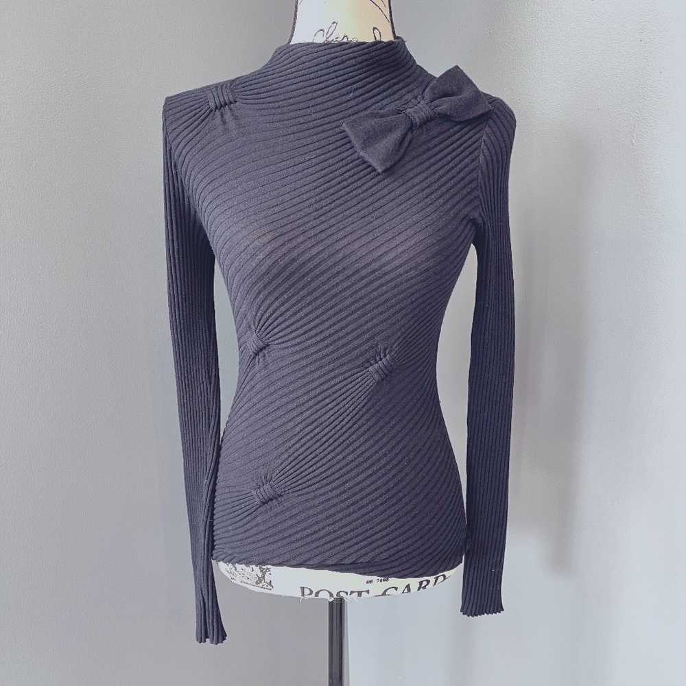Valentino Lightweight Sweater with Bow Accent - NAVY